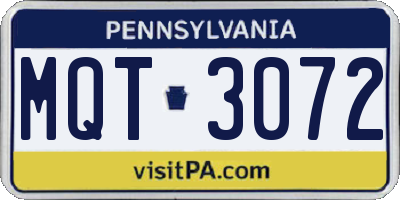 PA license plate MQT3072