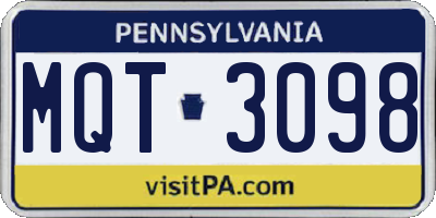 PA license plate MQT3098