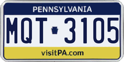 PA license plate MQT3105