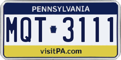 PA license plate MQT3111