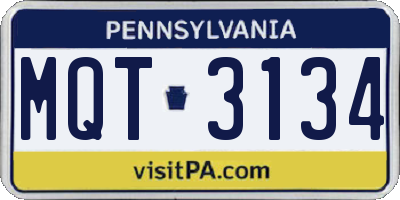 PA license plate MQT3134