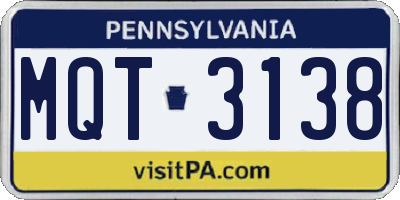 PA license plate MQT3138