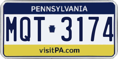 PA license plate MQT3174