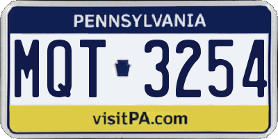 PA license plate MQT3254