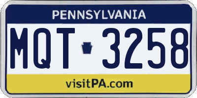 PA license plate MQT3258