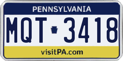 PA license plate MQT3418