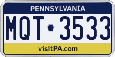 PA license plate MQT3533