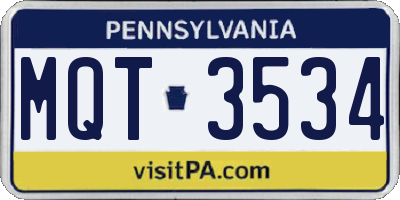 PA license plate MQT3534
