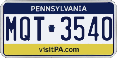 PA license plate MQT3540