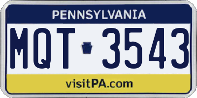 PA license plate MQT3543