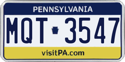 PA license plate MQT3547