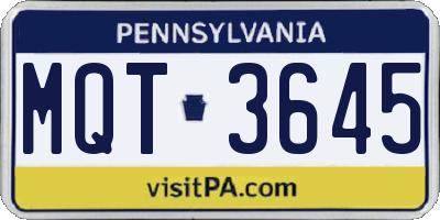PA license plate MQT3645