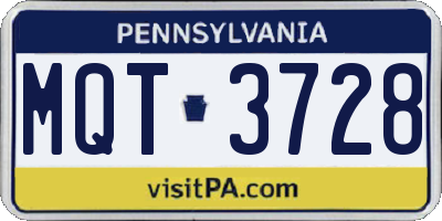 PA license plate MQT3728