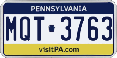 PA license plate MQT3763