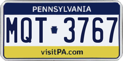 PA license plate MQT3767