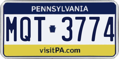 PA license plate MQT3774