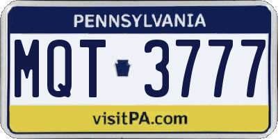 PA license plate MQT3777