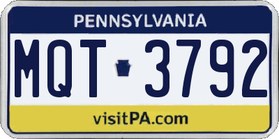 PA license plate MQT3792