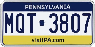 PA license plate MQT3807