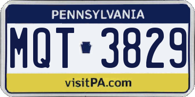 PA license plate MQT3829