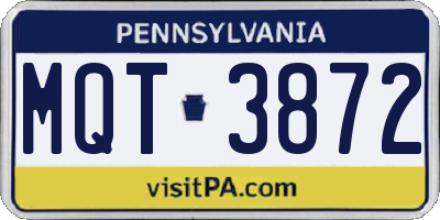 PA license plate MQT3872