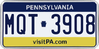 PA license plate MQT3908