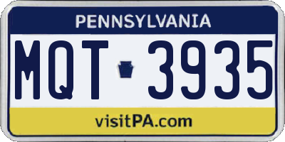 PA license plate MQT3935