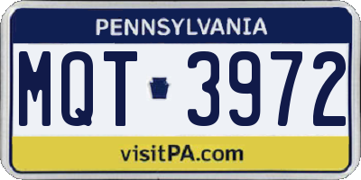 PA license plate MQT3972