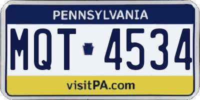 PA license plate MQT4534