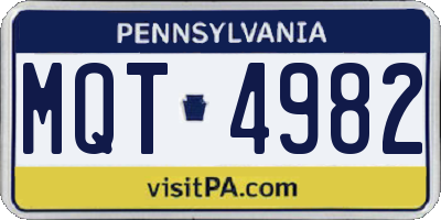 PA license plate MQT4982