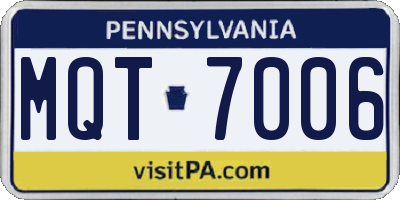 PA license plate MQT7006