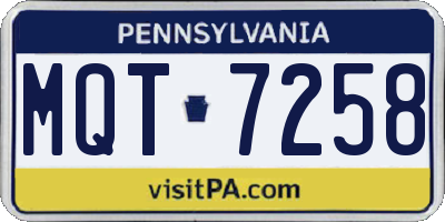 PA license plate MQT7258