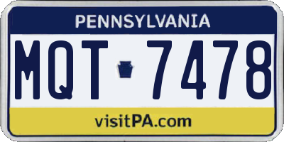 PA license plate MQT7478