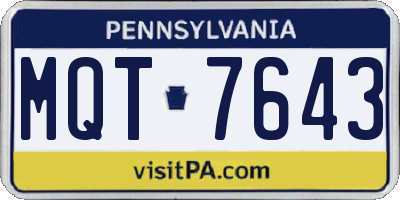 PA license plate MQT7643