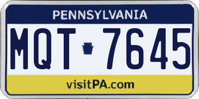 PA license plate MQT7645