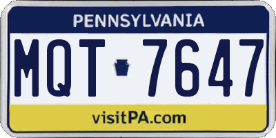 PA license plate MQT7647