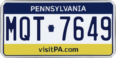 PA license plate MQT7649