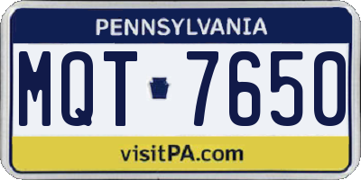 PA license plate MQT7650