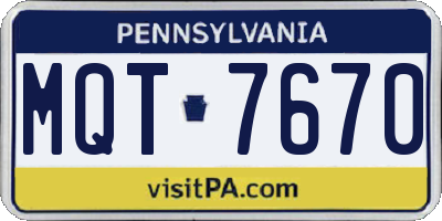 PA license plate MQT7670