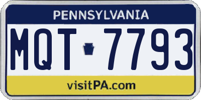 PA license plate MQT7793
