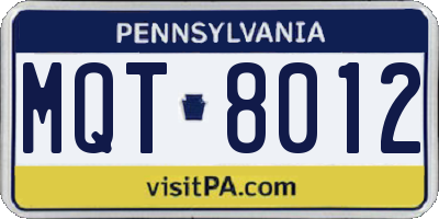 PA license plate MQT8012