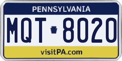 PA license plate MQT8020