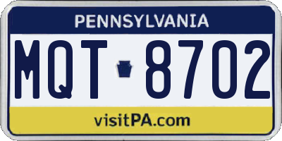 PA license plate MQT8702
