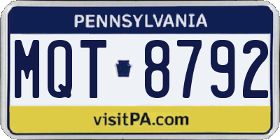 PA license plate MQT8792