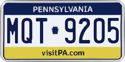 PA license plate MQT9205