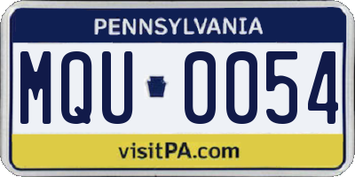 PA license plate MQU0054