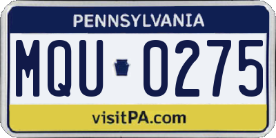 PA license plate MQU0275