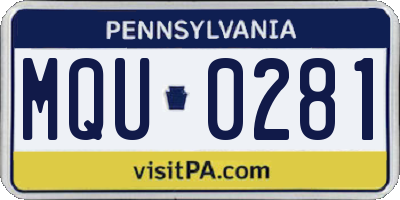 PA license plate MQU0281