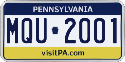 PA license plate MQU2001