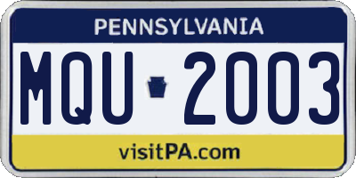 PA license plate MQU2003